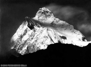 VITTORIO SELLA 1899 | Vetta dello Jannu al tramonto, telefotografia, dal sentiero da Khunza a Kang-La durante la spedizione del 1899