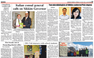 La pagina del Sikkim Express con il Console Cesare Bieller (nel riquadro a destra la spedizione ritratta al Goecha-La)